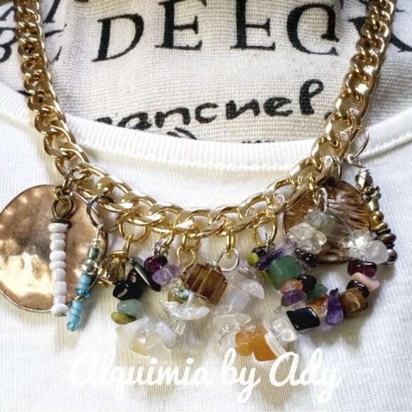 Statement gold Cuban chain multi charms necklace - Picture 3 of 3